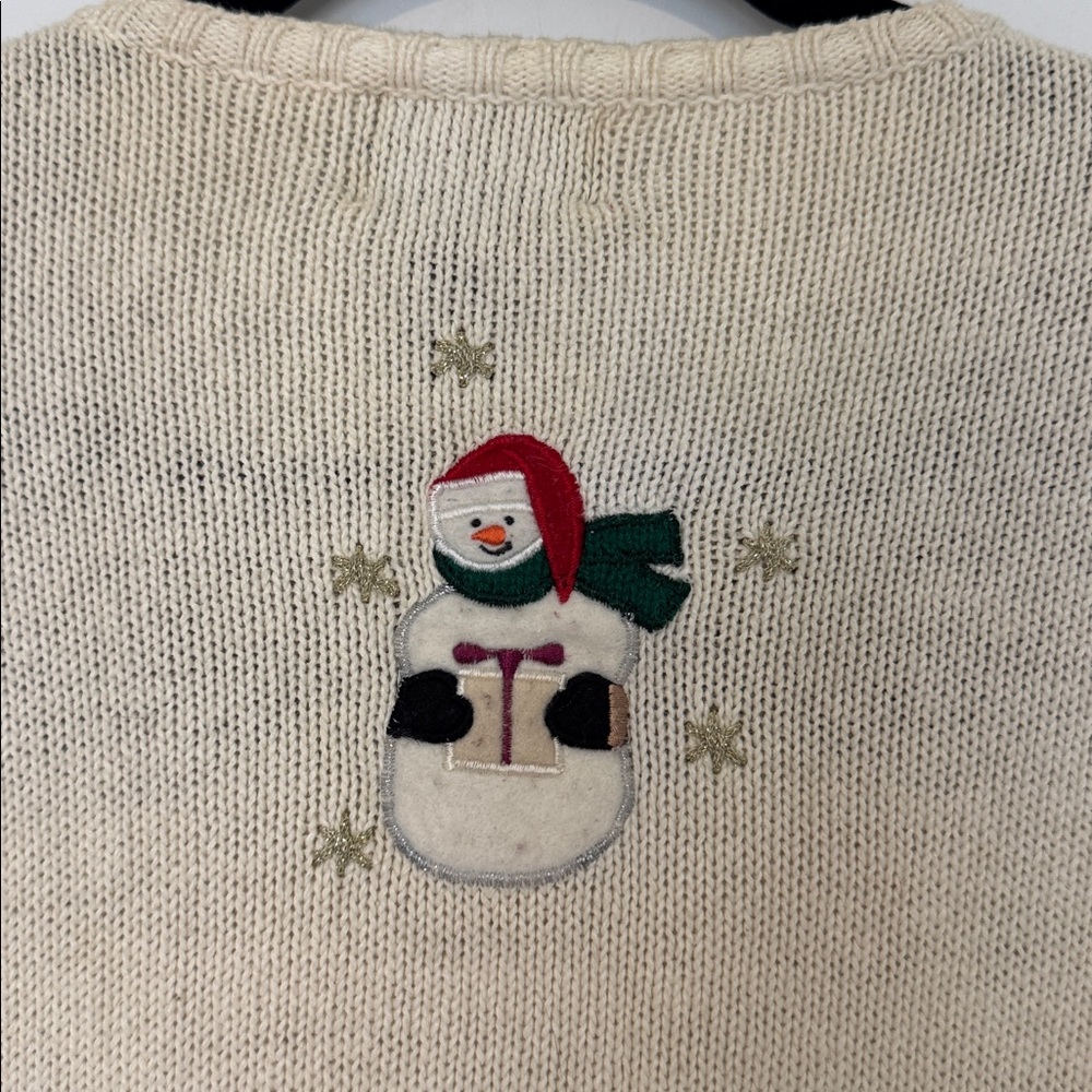 Designers Originals Studio Joy Vintage Cream Snowman Cardigan Sweater - Size M - Picture 7 of 7